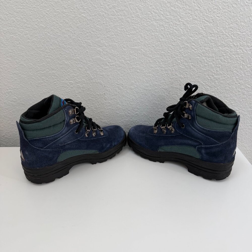Vintage LL Bean Kids Suede Hiking Boots Blue Green Size 2 - Picture 6 of 8